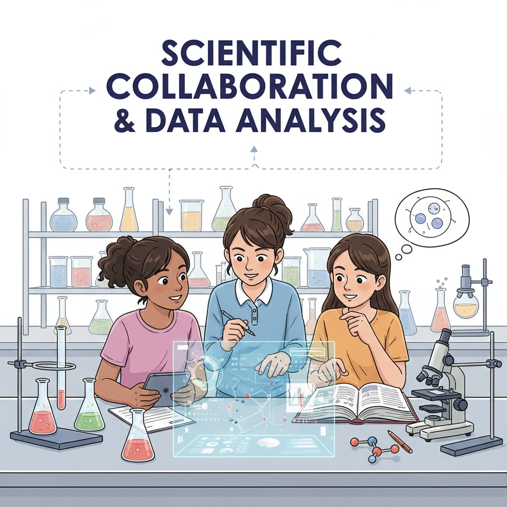Girls collaborating in a science laboratory, discussing and analyzing data Girls collaborating in STEM learning environment