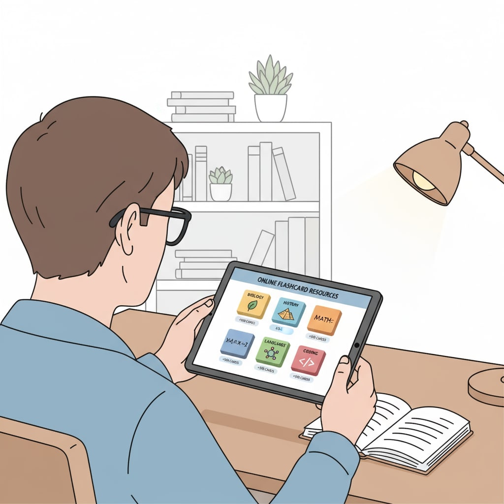 Person accessing online flashcard learning resources