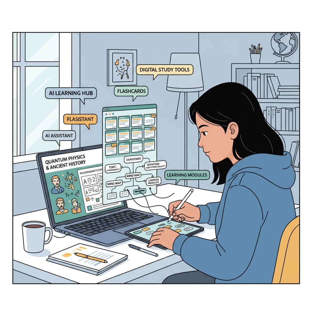 A student using AI learning tools to create flashcards and mind maps