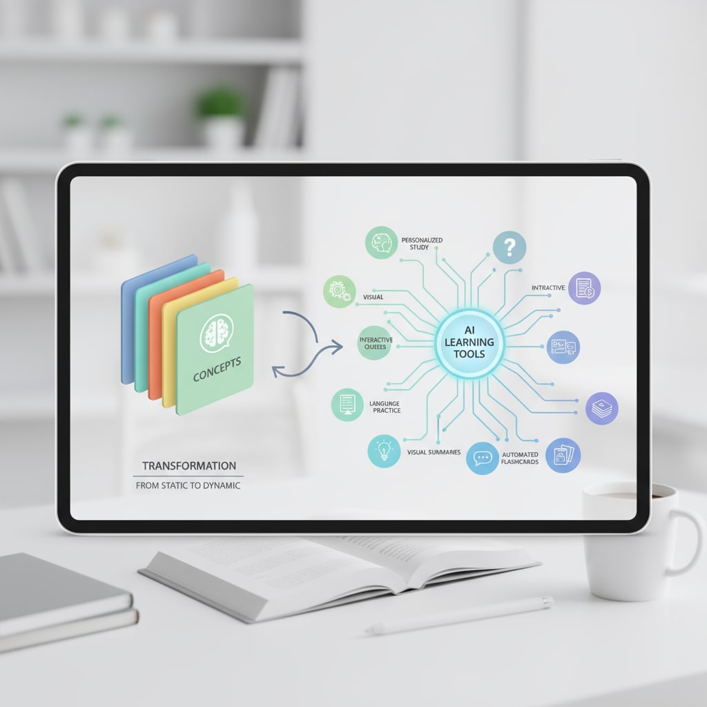 Digital flashcards and mind map created with AI learning tools