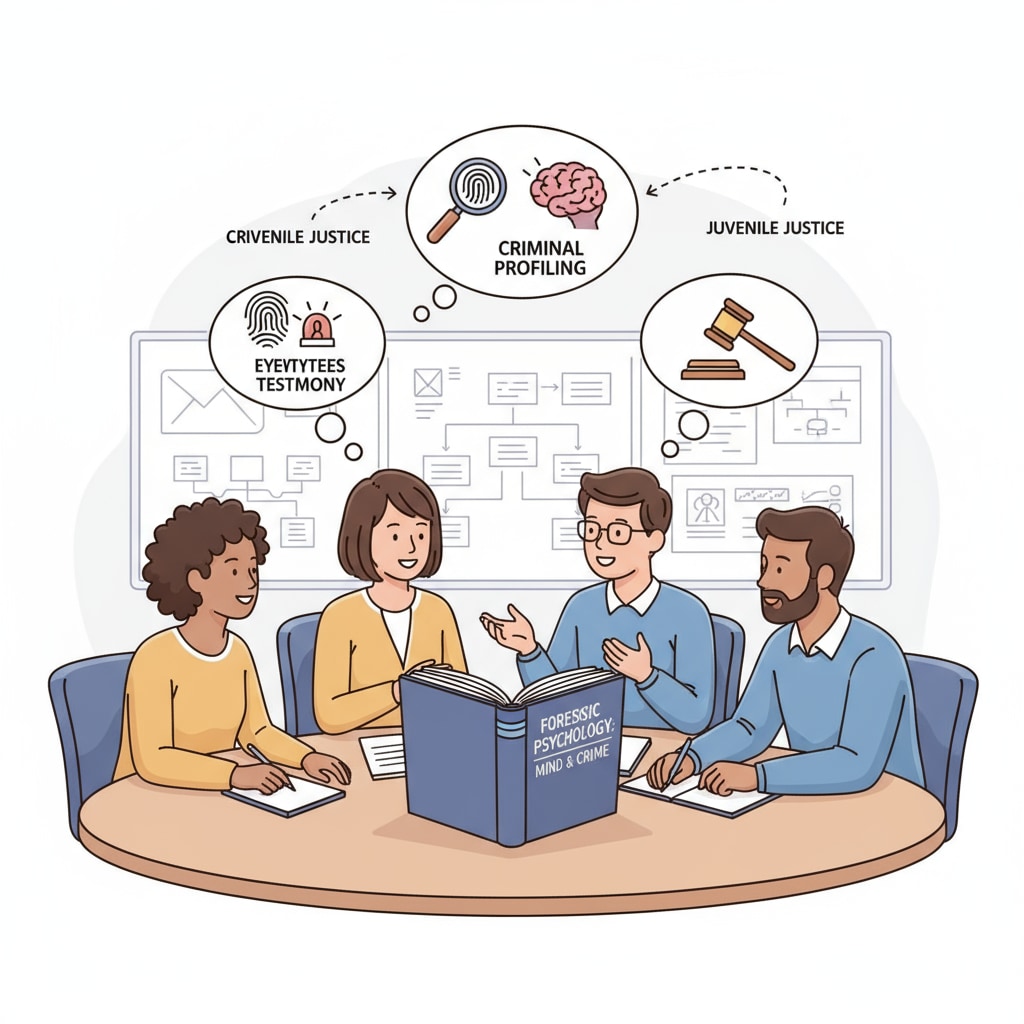 A group of students are engaged in a discussion about forensic psychology concepts. K12 students discussing forensic psychology for career planning