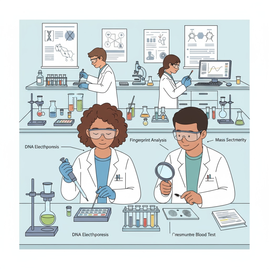 Students are conducting experiments in a high school science lab, relevant to the science courses needed for forensic psychology. High school students preparing for forensic psychology through science courses