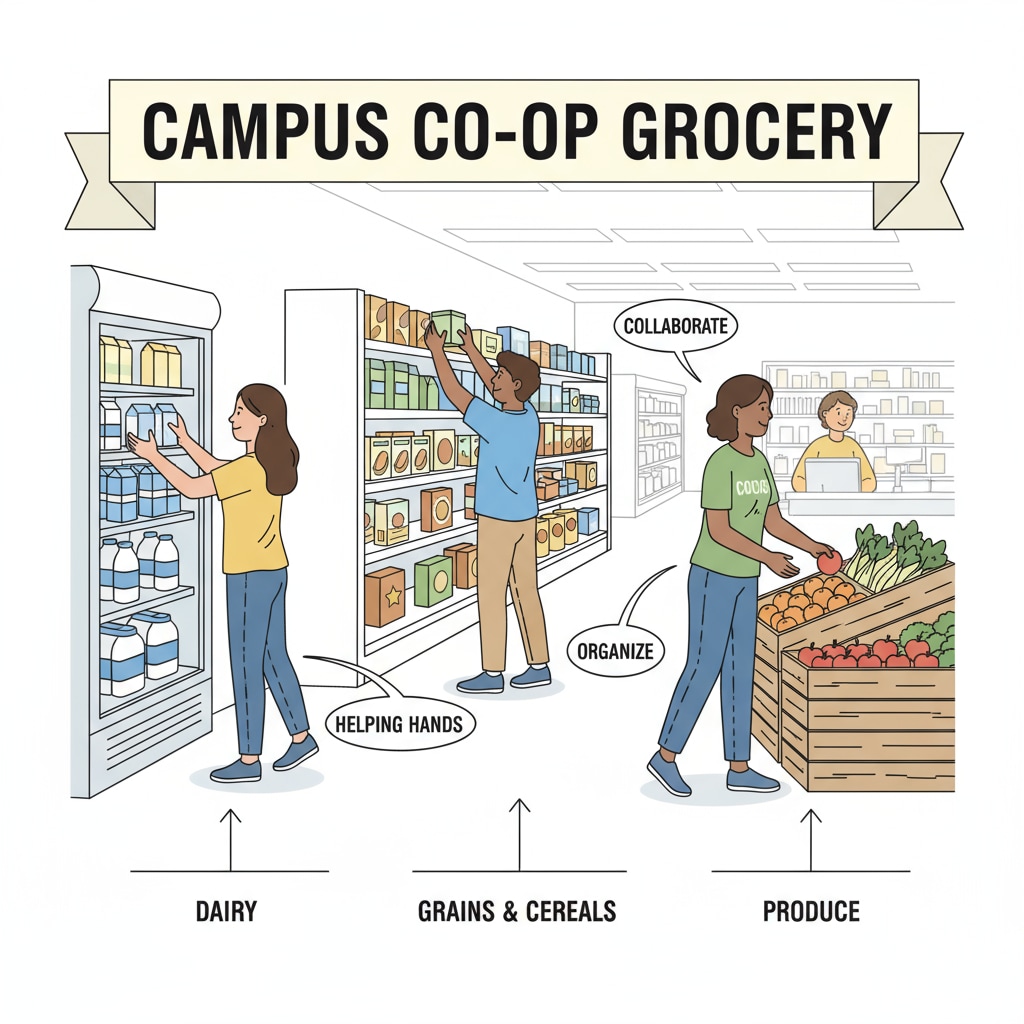Students working together to stock the shelves of the on-campus grocery store Students at Huffman Middle School in Alabama working together at the on-campus grocery store