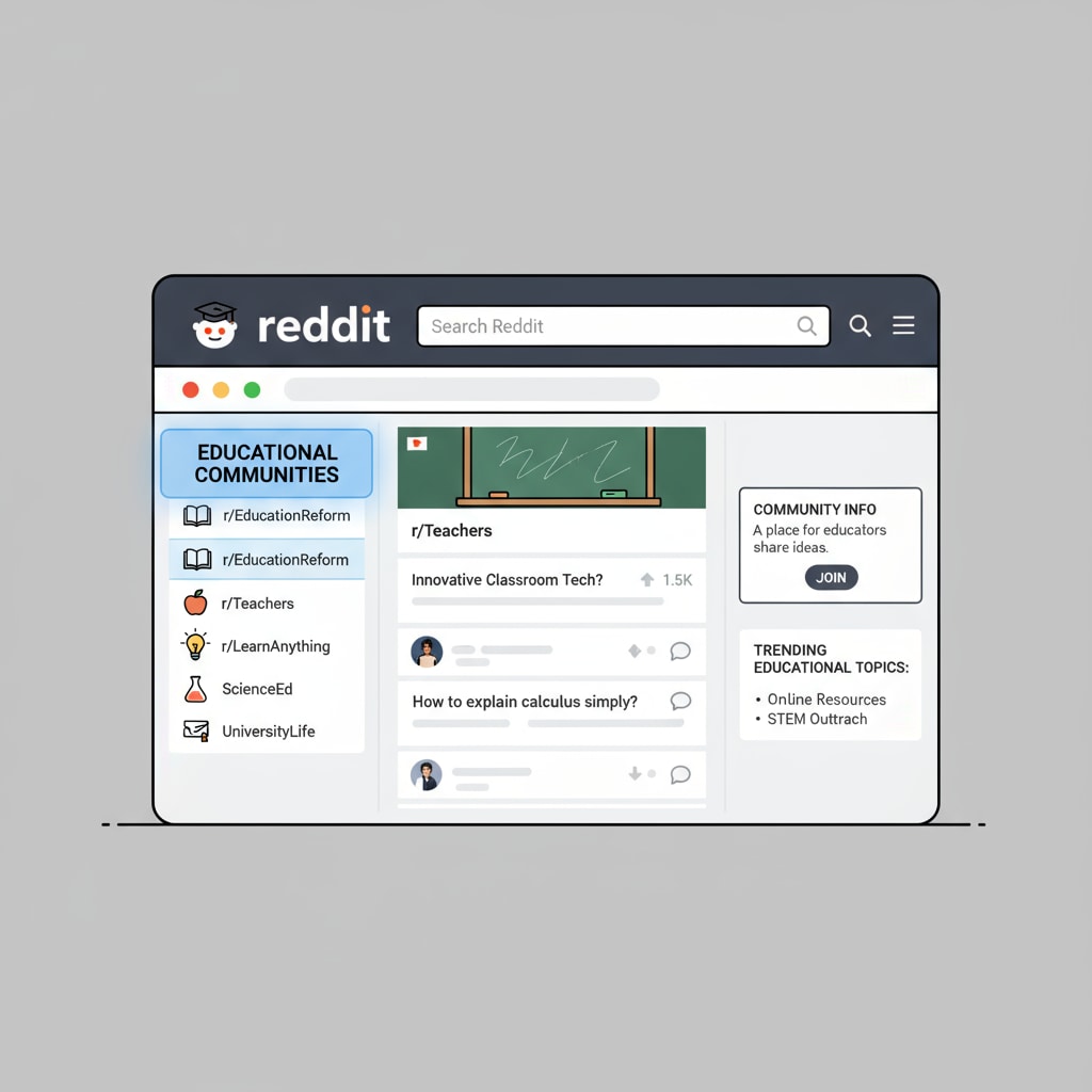 A visual representation of Reddit's interface highlighting the education community section Reddit education community interface view