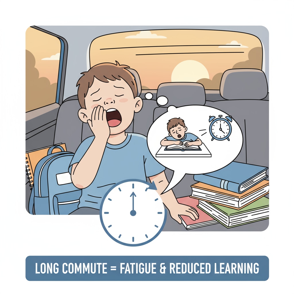 A child yawning during a long commute, demonstrating the effect of commute time in private school choice.