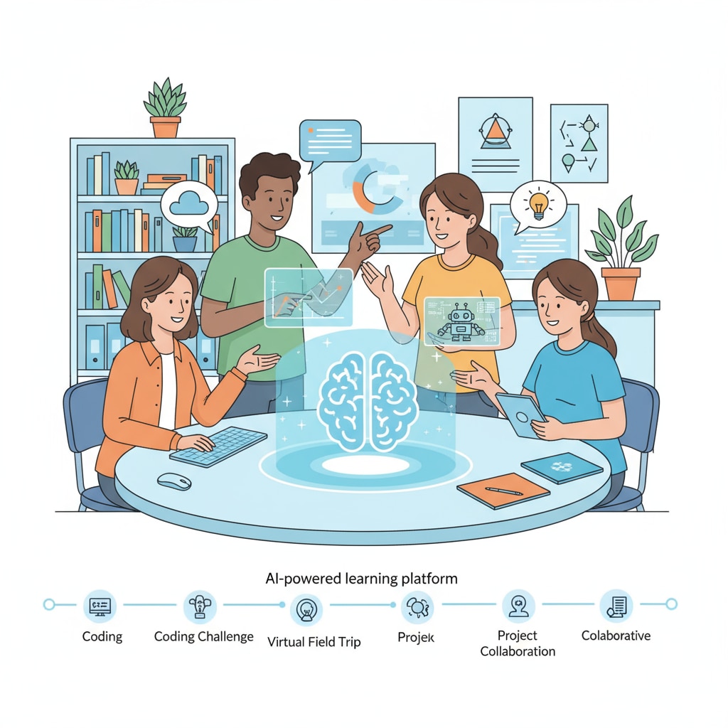 Students collaborating with an AI-powered learning platform to improve their learning skills and digital literacy
