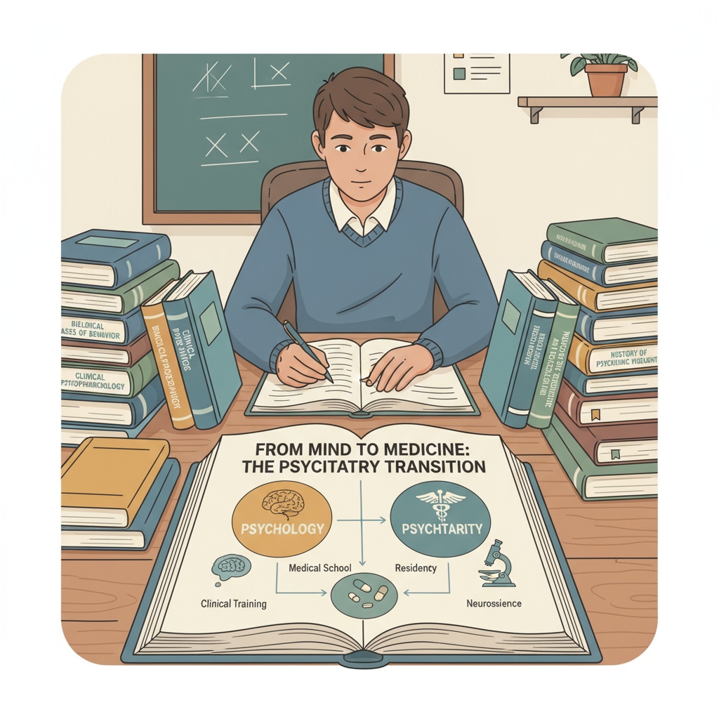 Student studying for psychiatry transition from psychology in Florida