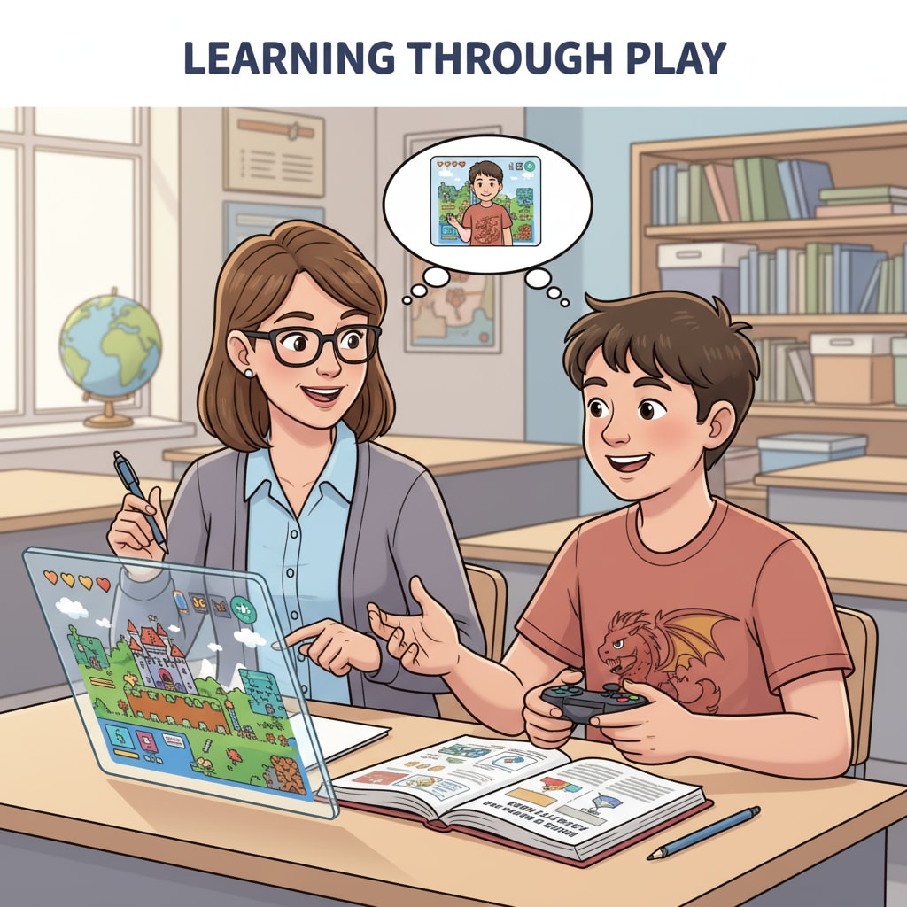 Teacher and student interacting about video game in context of teacher workshops and student interests