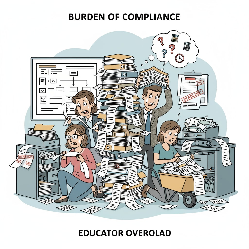 Educators struggling with compliance reporting paperwork