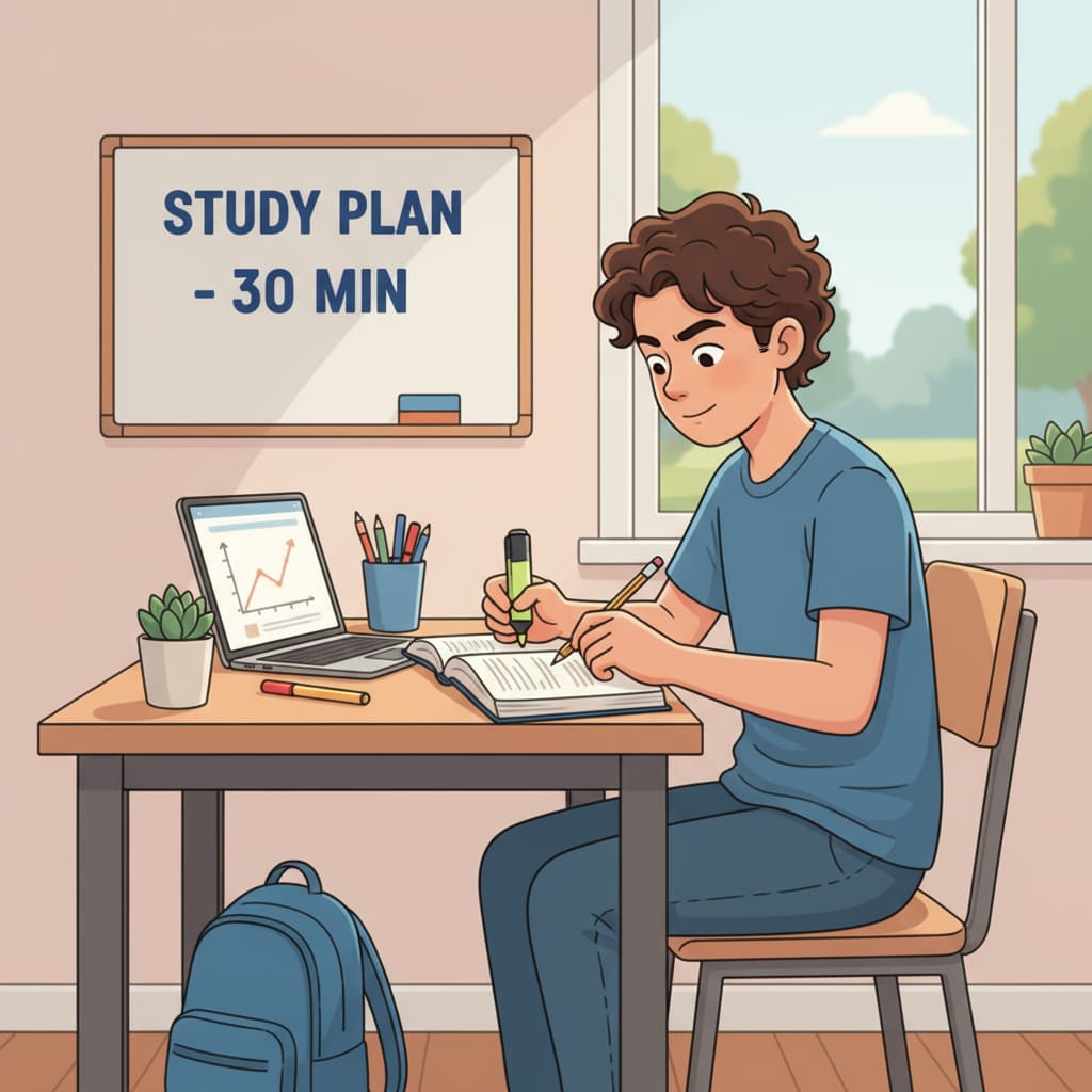 A K12 student taking small steps in learning by starting a short study session