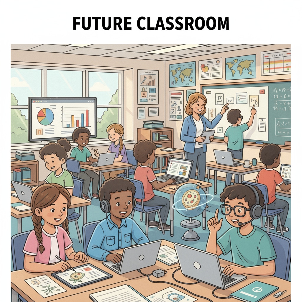 Classroom scene showing the impact of technological changes on K12 education