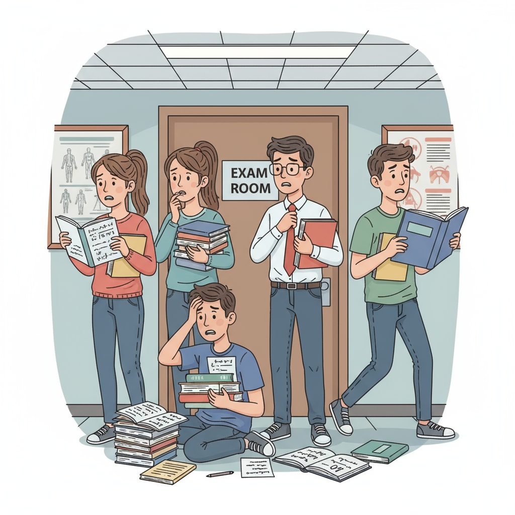 Students showing signs of stress before an exam