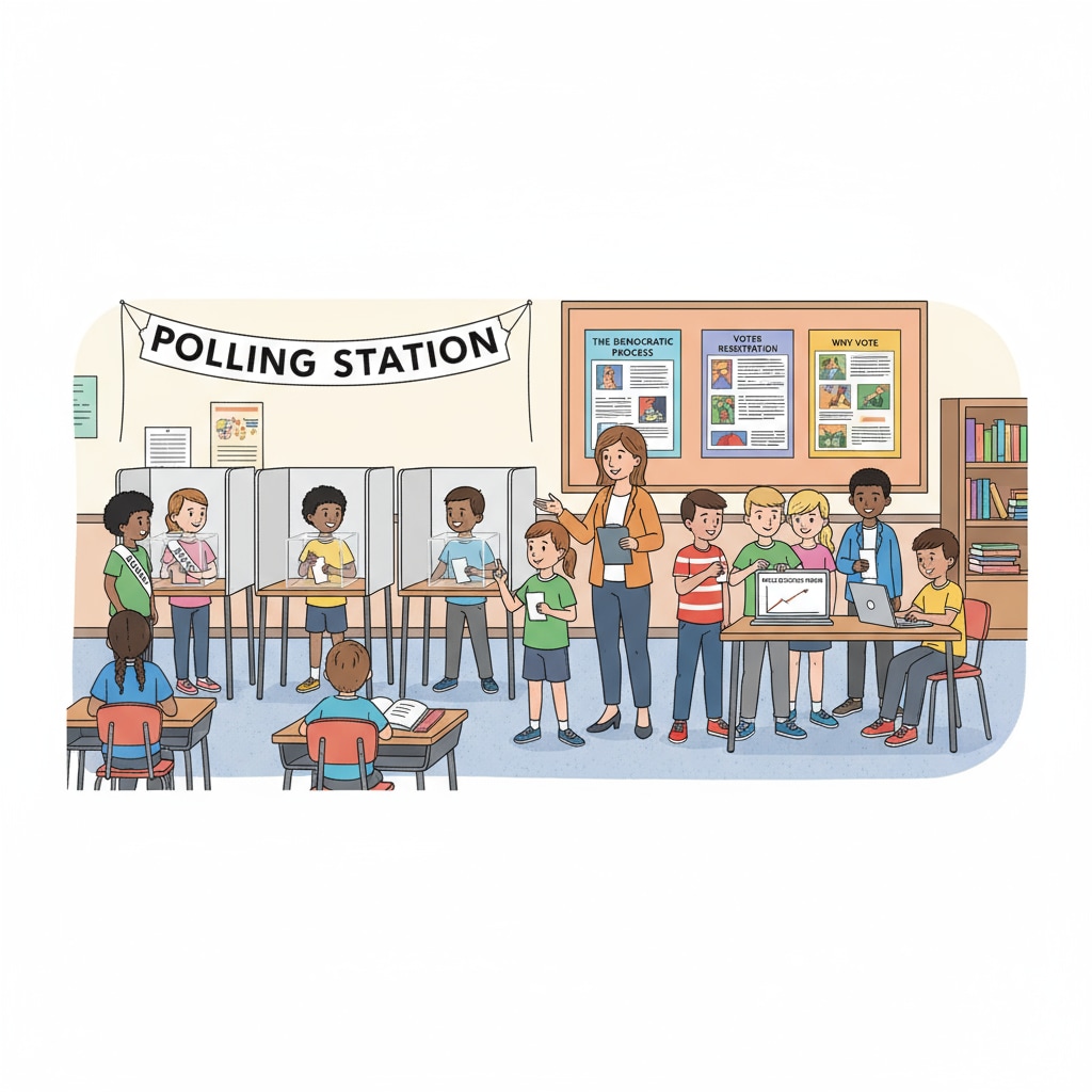 Students in mock election for college student voting, voter education, and civic engagement