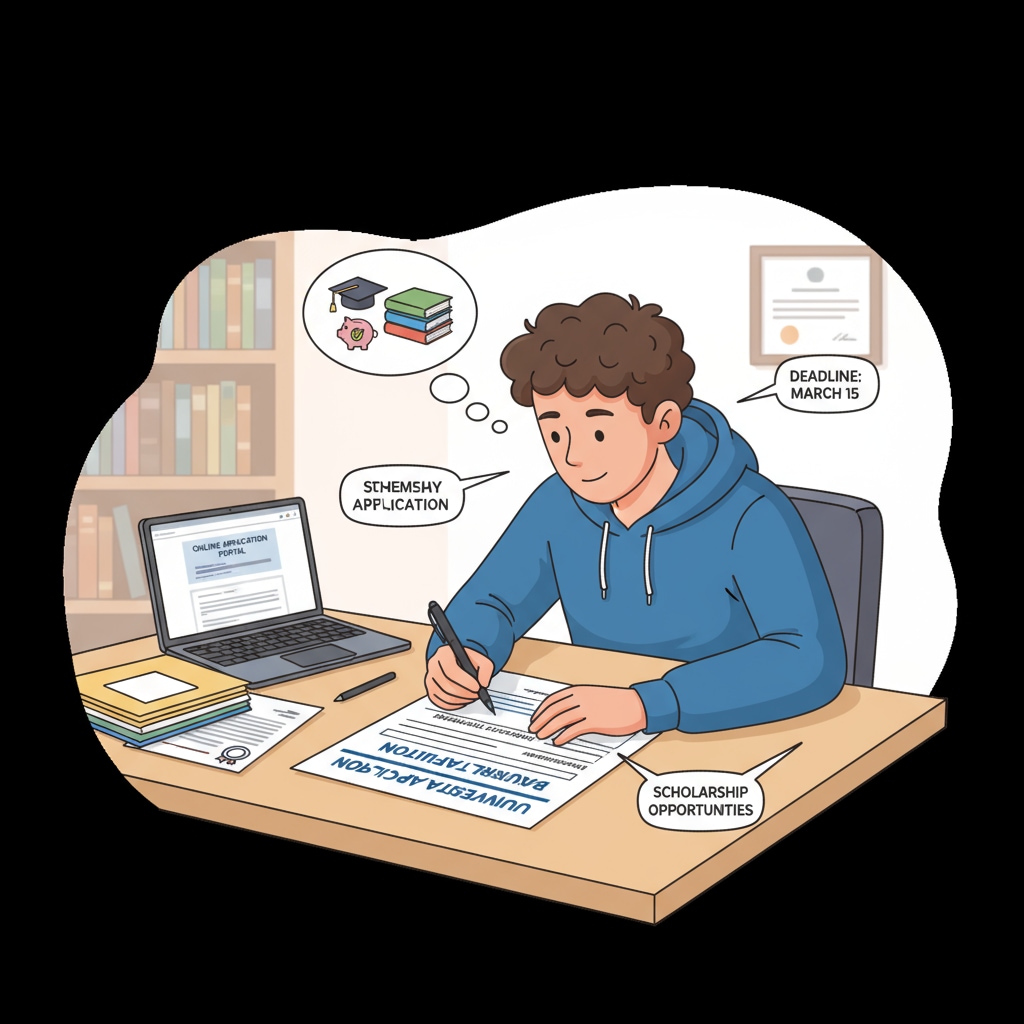 A student filling out a bursary application form relevant to private schools, bursaries, UK education