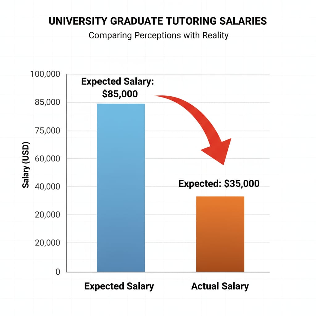 Graph showing the difference between expected and actual salaries of university graduates in the tutoring industry
