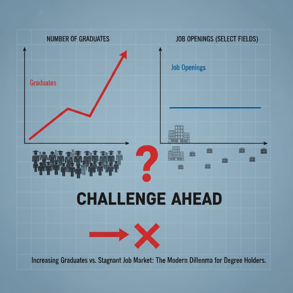 Graph depicting job market trends relevant to university degrees, job market, and career development