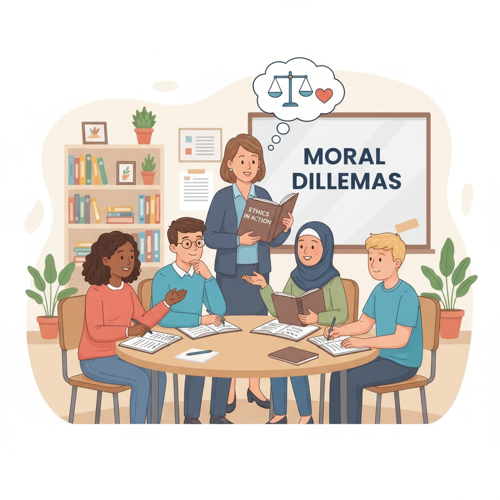 Students discussing moral philosophy, ethics, and empathy in an educational setting