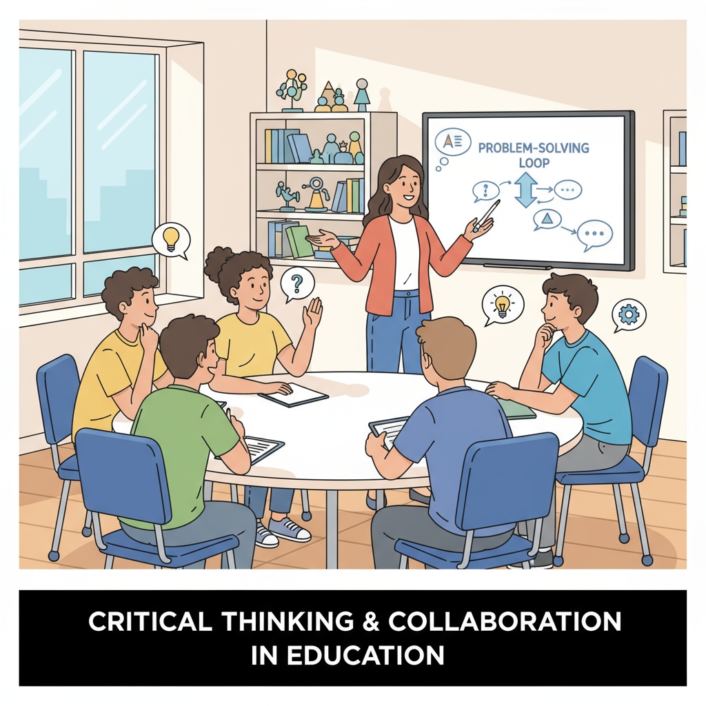 Students discussing ideas in a classroom to develop soft skills and critical thinking