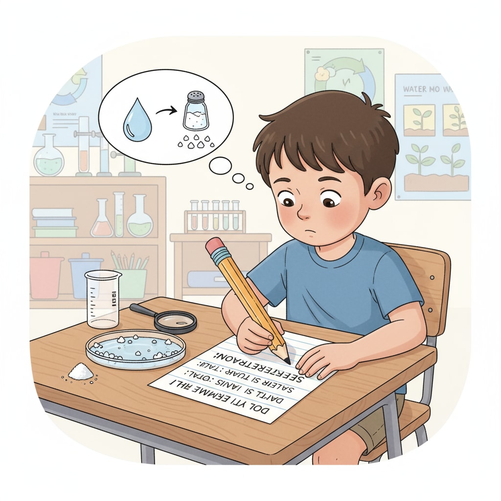 A child applying scientific methods by writing observations during a children's science experiment