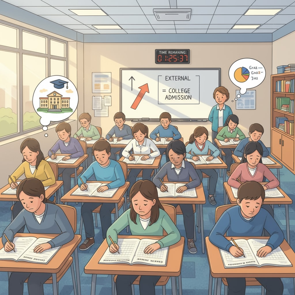 Students taking a standardized test as part of college application preparation