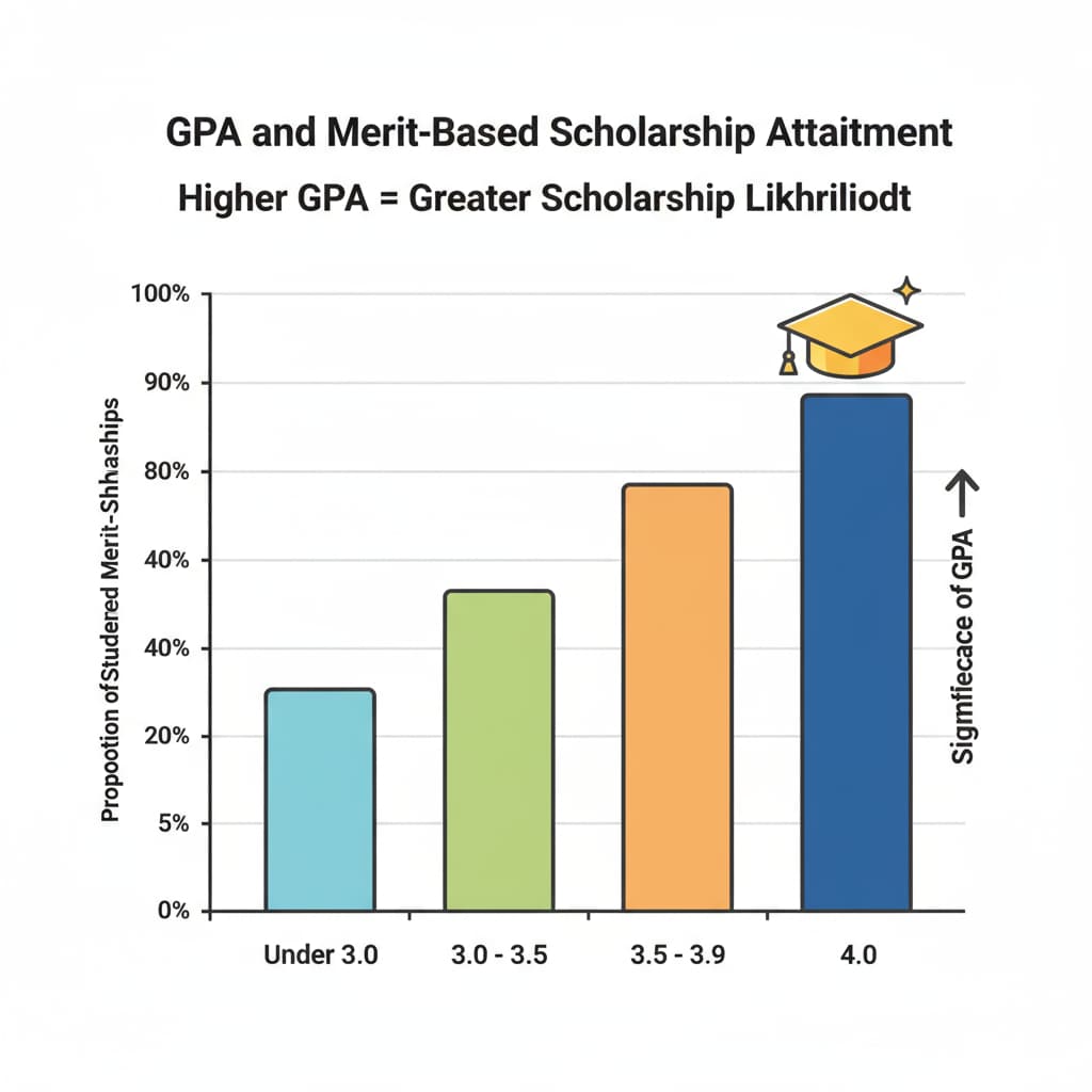 A bar graph presenting the correlation between GPA levels and the proportion of students awarded merit-based scholarships, highlighting the significance of GPA in scholarship attainment. GPA and Merit-Based Scholarship Percentage Comparison