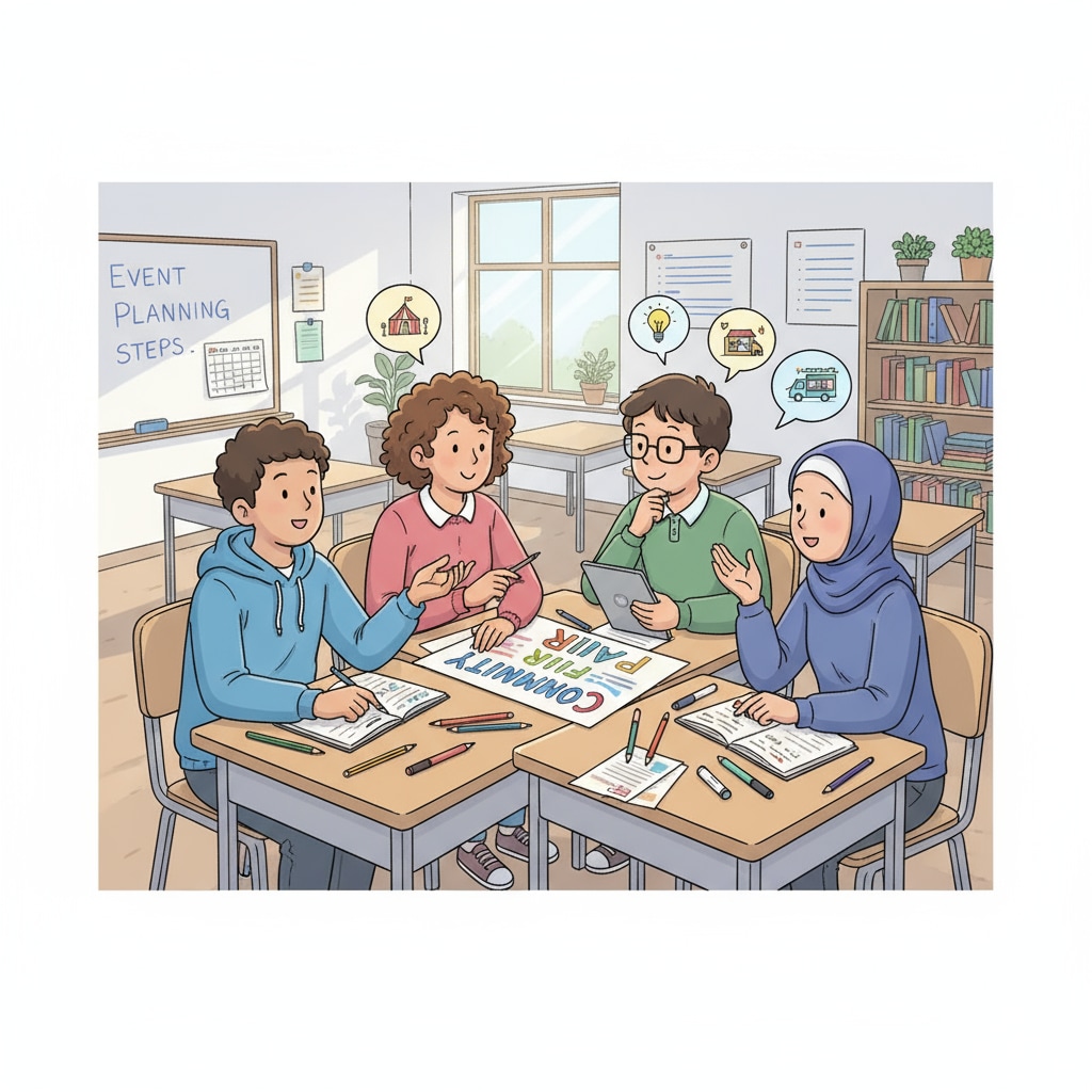 K12 students engaged in event planning discussions related to the event industry, professional certifications, and communication degrees