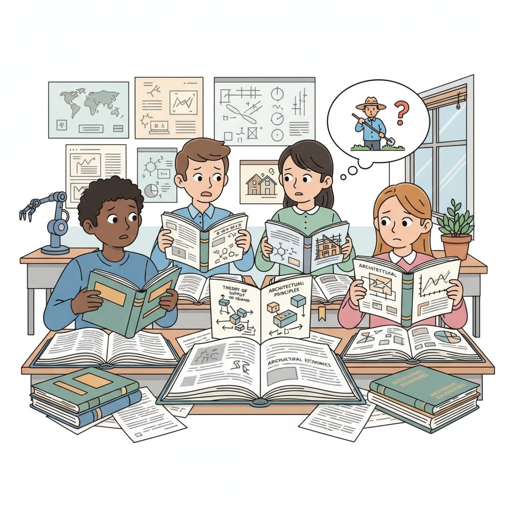 A classroom scene showing the disconnect between school education, practicality, and future application