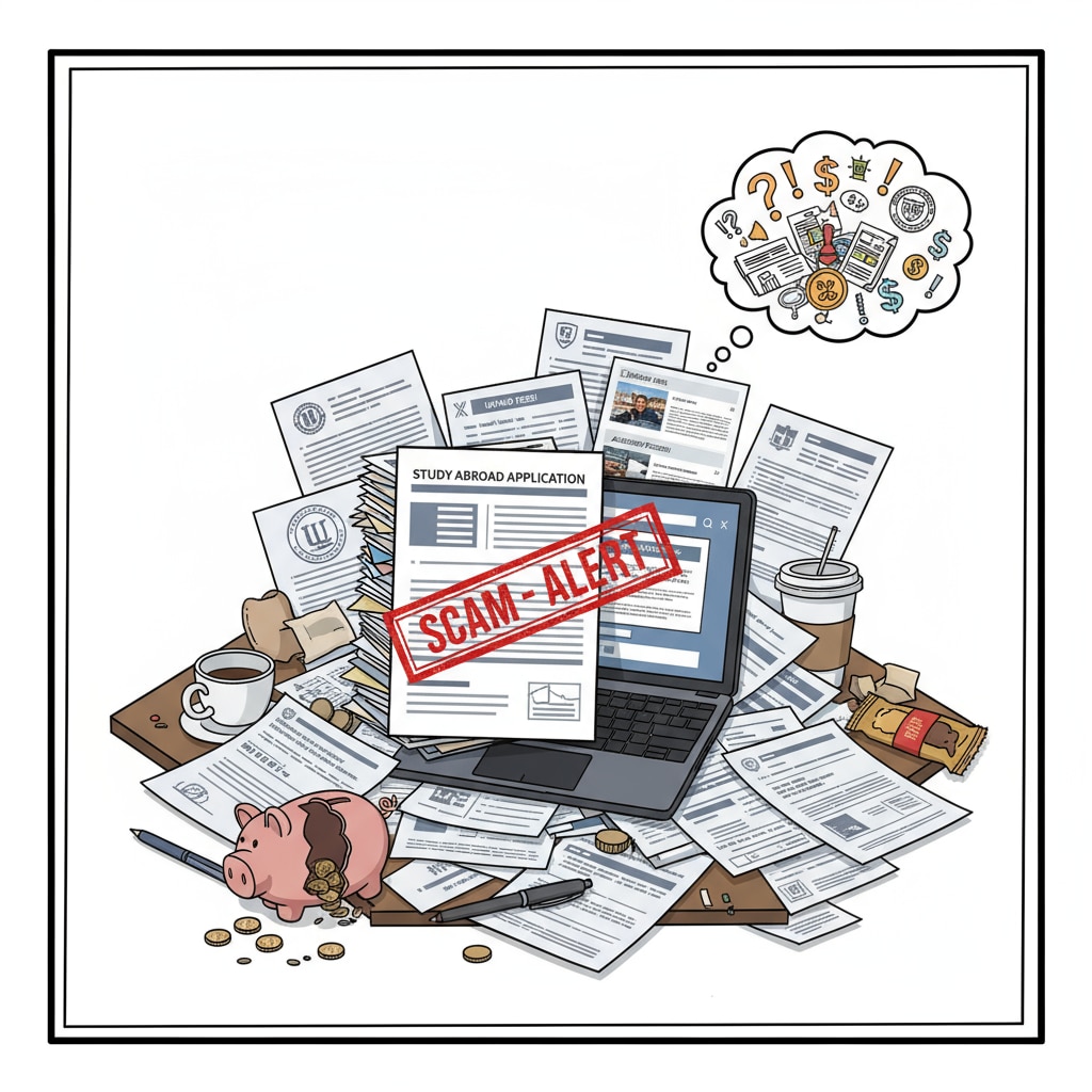 A chaotic desk with study abroad application documents in Kathmandu due to a scam.