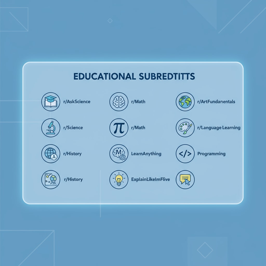 Popular educational subreddits presented on a screen