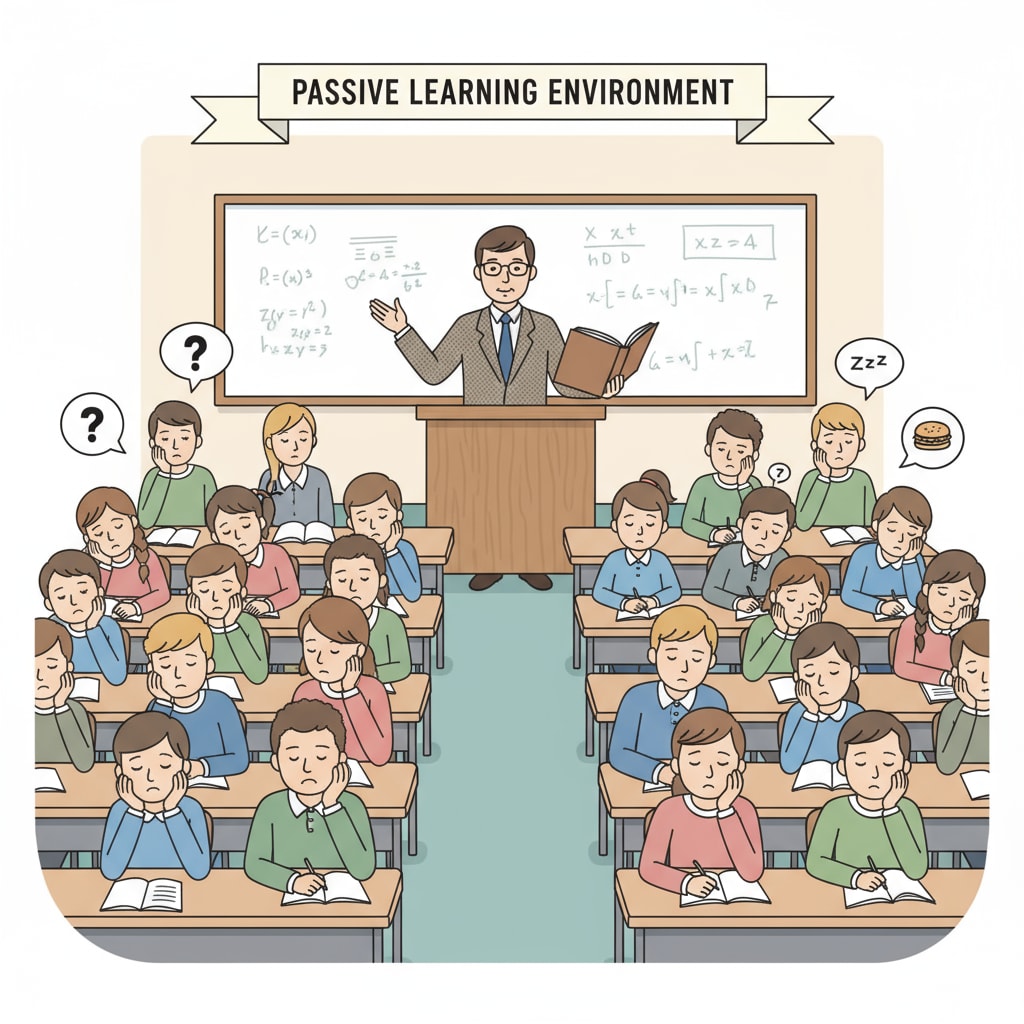 A classroom with students showing lack of engagement in traditional teaching method