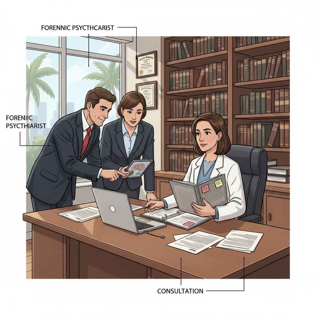 Forensic psychiatrist consulting in a Florida legal office for psychiatry doctoral education