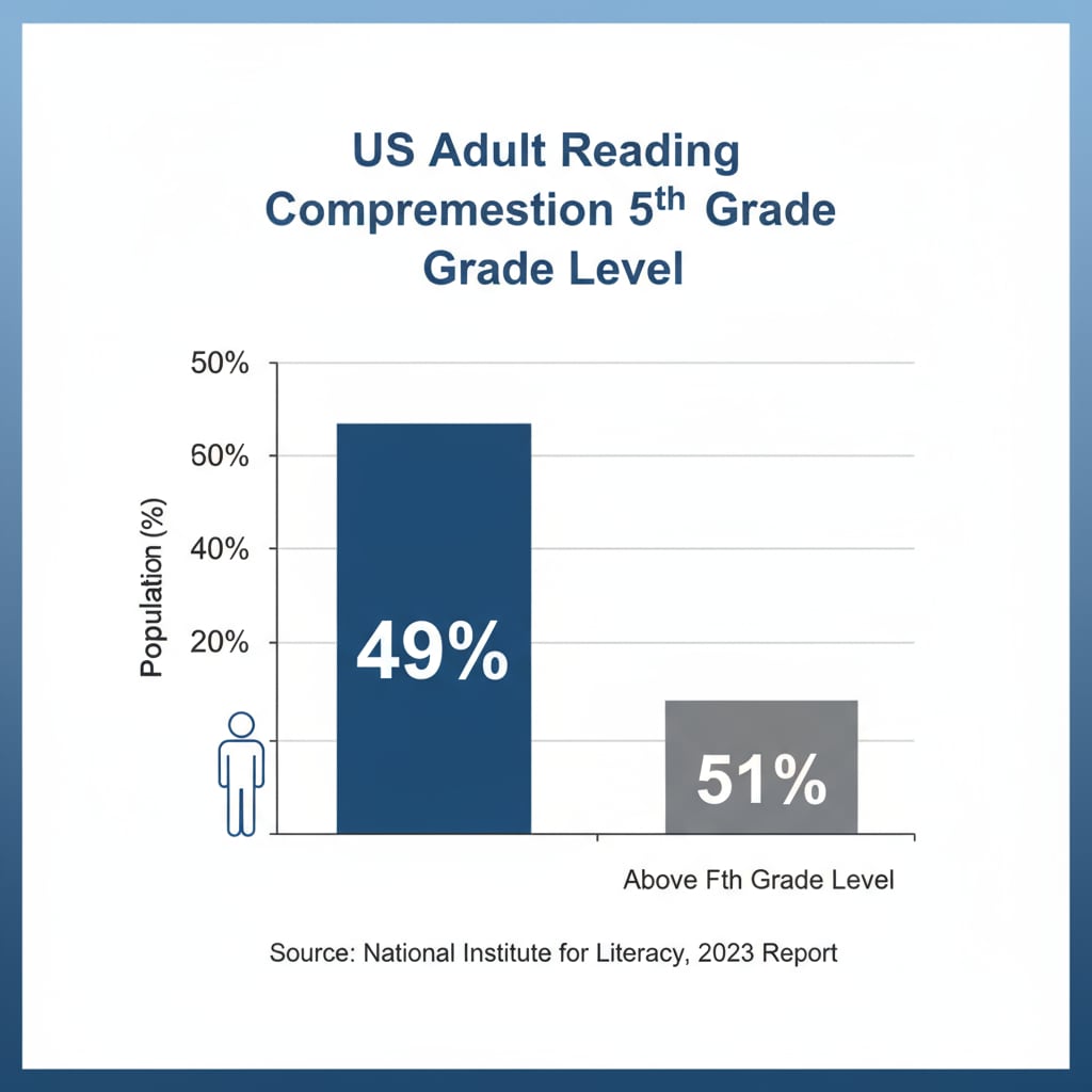 Graph showing functional illiteracy rate related to reading comprehension in the US education system