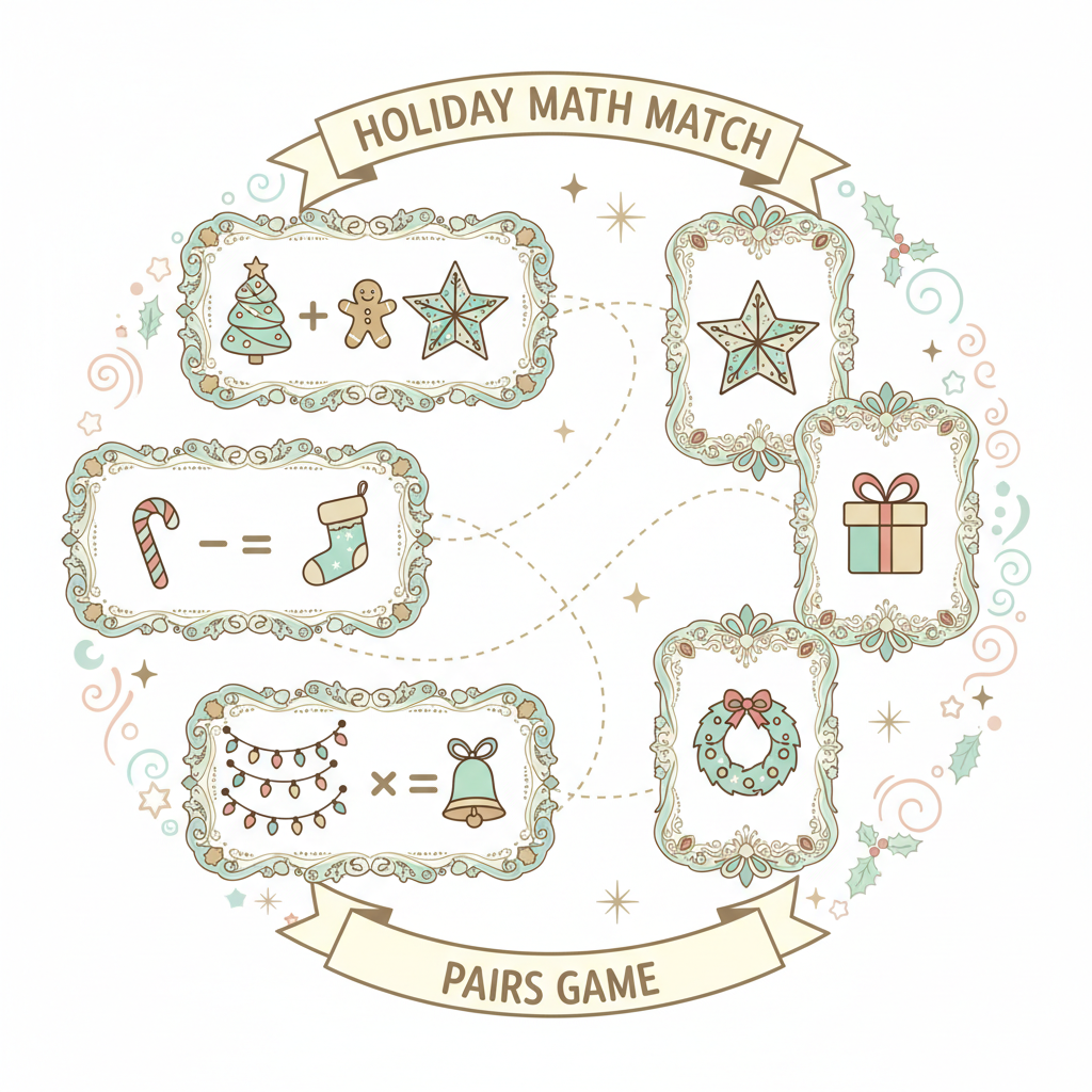 Detailed description of the first image related to holiday math matching games children playing holiday math matching games with colorful cards